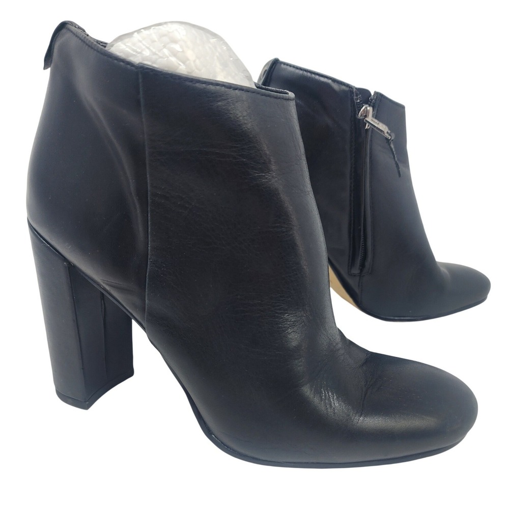 Sam Edelman Black Leather Block Heel Ankle Boots‎ Almond Toe Side Zip Womens 6.5